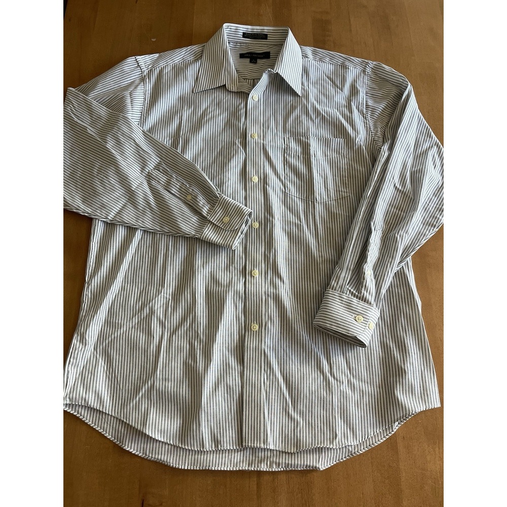 Hill & Archer Shirt Mens 16 34/35 Gray White Stripe Button Down Pocket Classic